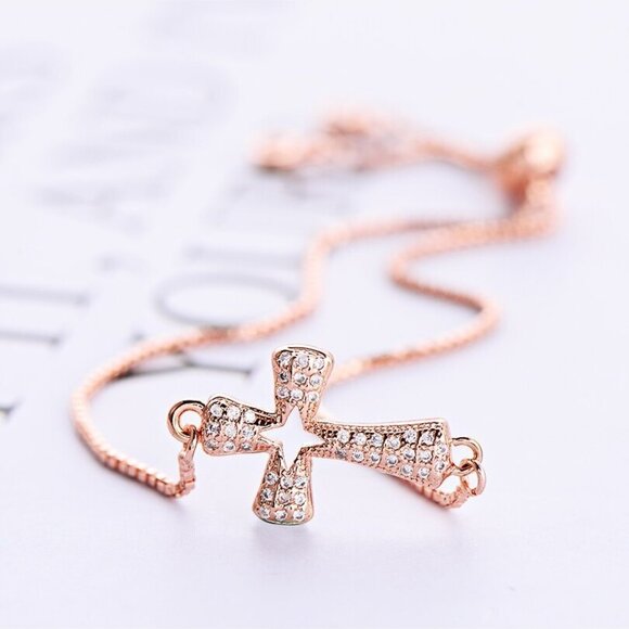 Yellow Gold Cross Bracelet - Picture 4 of 5